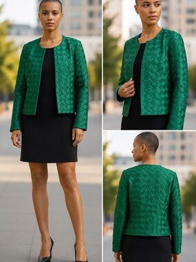 Amanda Uprichard Emerald Green Textured Open-Front Jacket